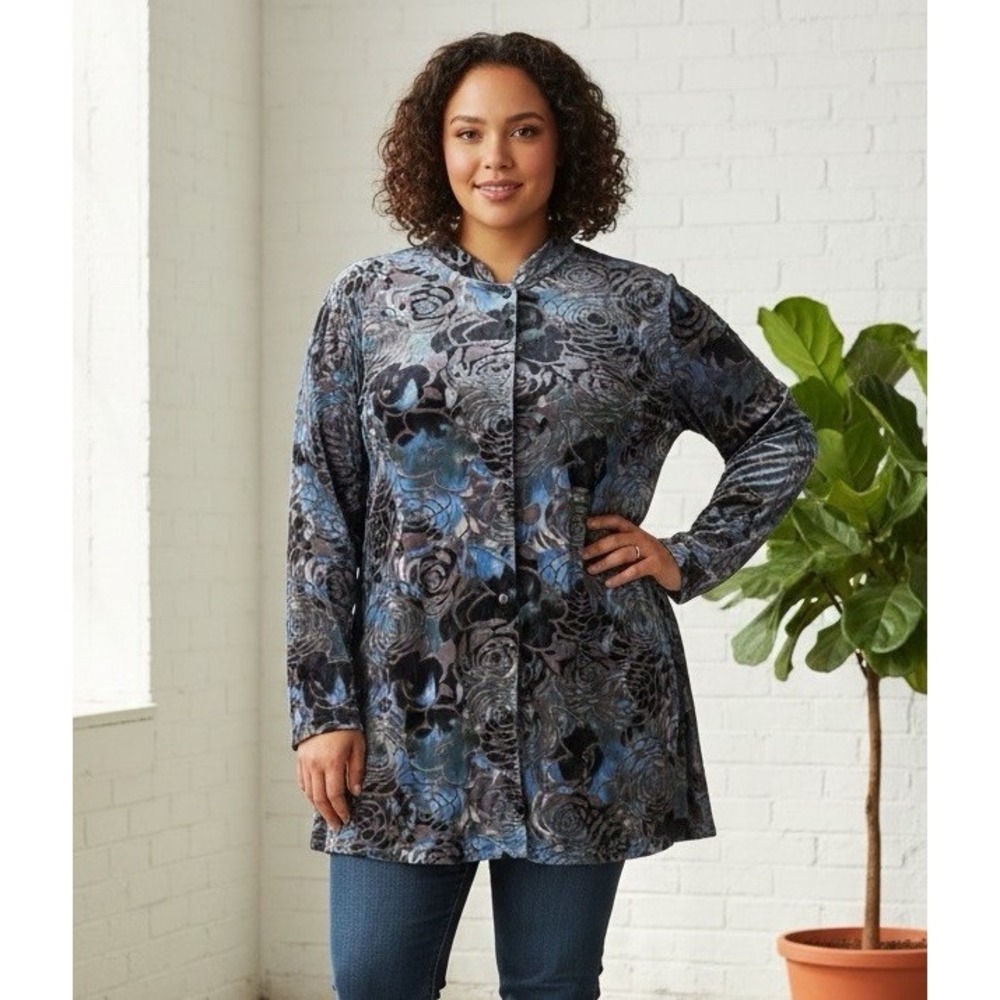 Vintage Notations‎ Velvet Burnout Tunic Top Plus Size 1X